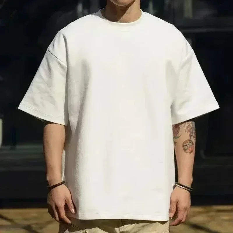 Men White T-Shirt Minimalist X Logo Print, Casual O-Neck Short Sleeve Tees, Streetwear Slim Fit Cotton Tops For Men Daily Summer