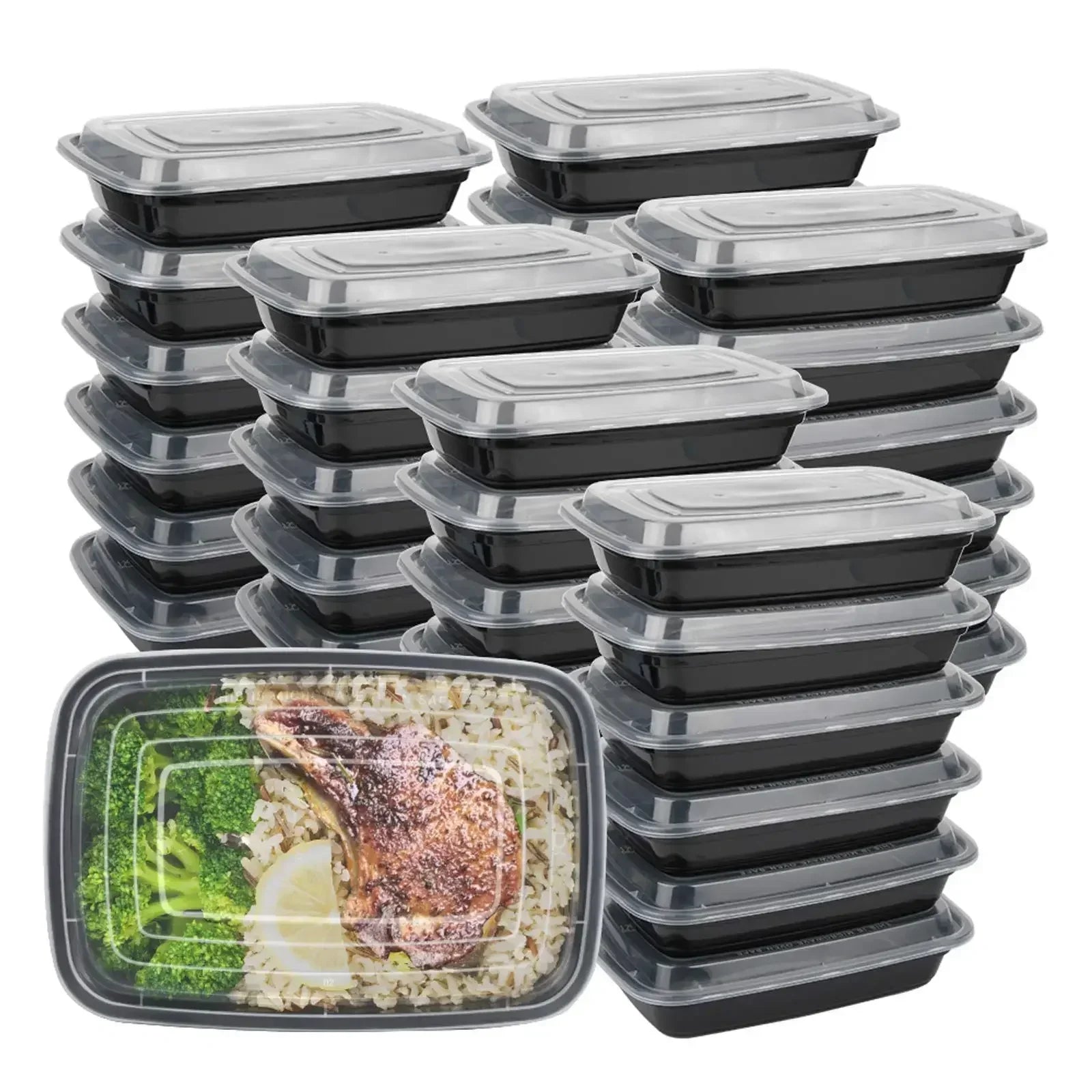 20 PCS/1000ml Thickened Disposable Takeout Lunch Box Tableware Can Be Heated Rectangular Black Plastic Bowl Food Packaging