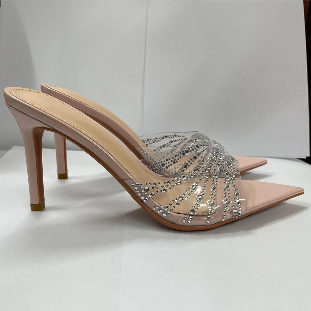 2026 Peep Toe Sexy Summer Women's Mules Pump Sandals Elegant Chic Super Thin High Heels Office Lady Party Shoes Slipper Sandals