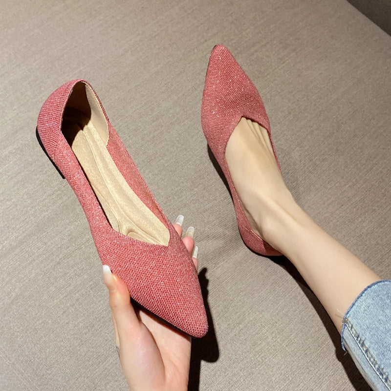 women's flat shoes large 42 / 43 upper breathable knitted sole non slip rubber material pointed shoes spring / summer2024 new