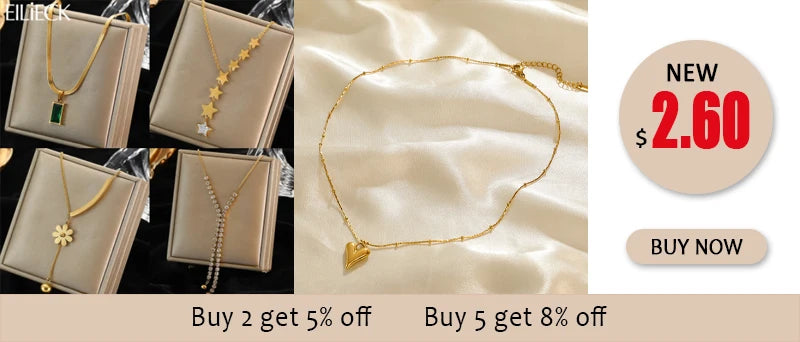 EILIECK 316L Stainless Steel Heart Pendant Chain Necklace for Women Stylish Trend Girls Neck Choker Jewelry Gifts Waterproof