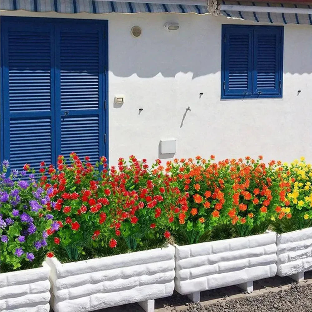 1 Bundle Artificial Flowers Outdoor UV Resistant Shrubs Plants Fake Flower Greenery for Office Kitchen Wedding Garden Decor