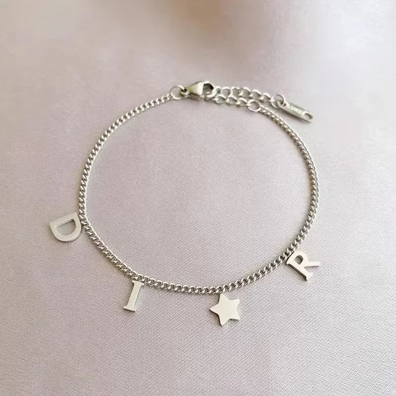 Fashion Litter Star&Letter Pendant Bracelet Woman Simple Style Chic Stainless Steel Bracelet Luxury Jewelry For Women