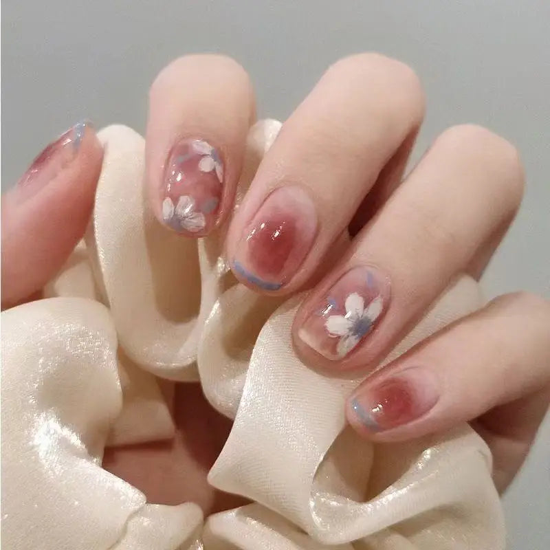 24Pcs Naked Pink French White Side False Nails Short Simple Nail Beauty Press on Fake Nails Full Cover Artificial Nails Tips