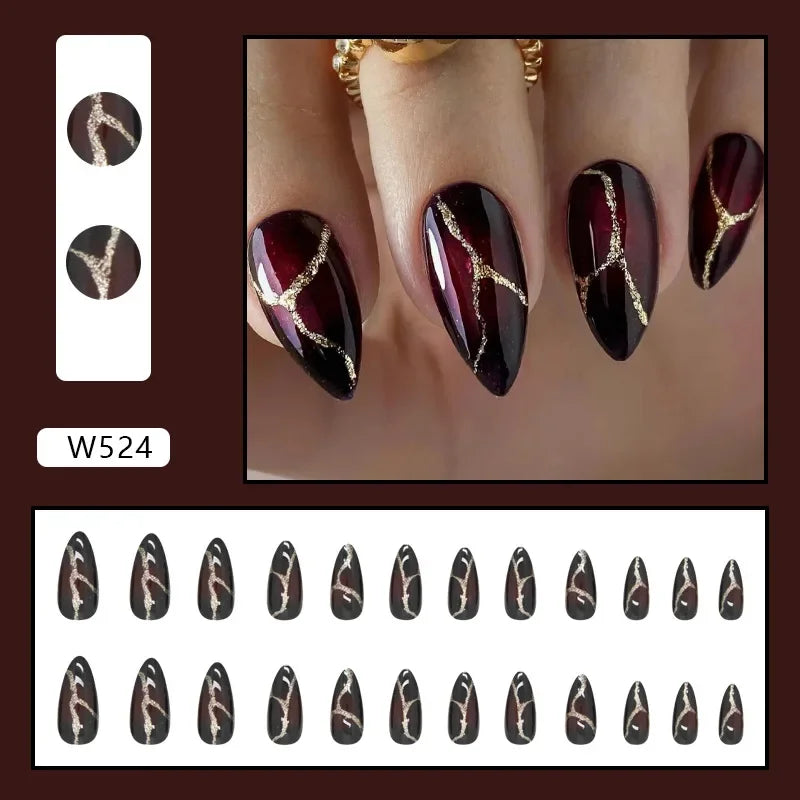 New Short Ballet 24 Pcs Fake Nail with Jelly sticker Press on False Nails Wearable Round Head Oval Full Cover Nail Tips