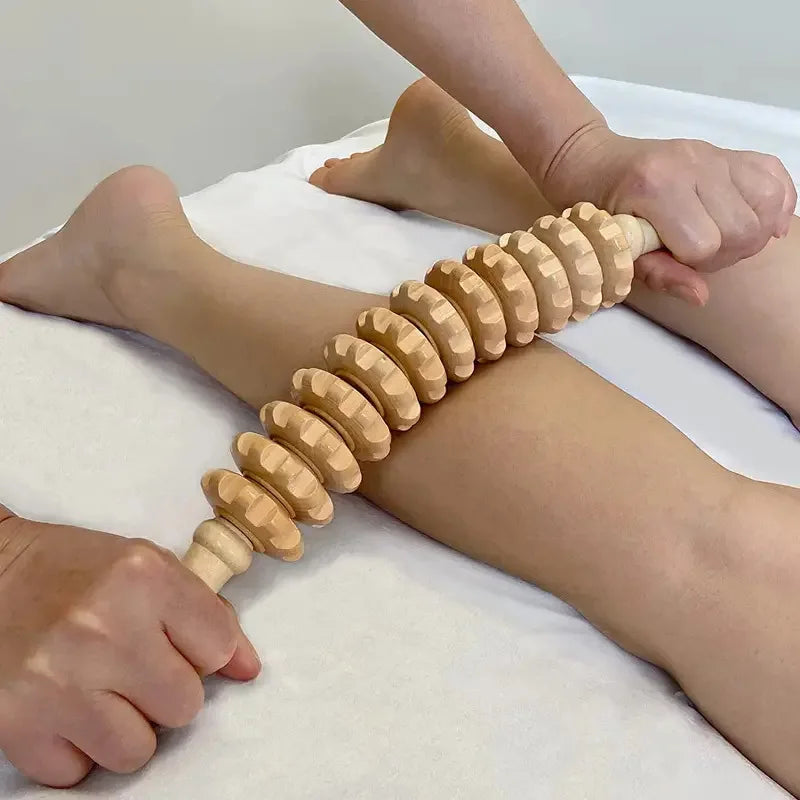 Anti-Slip Handle Wooden Gear Arm, Leg/Hip/Back Deep Massage Roller