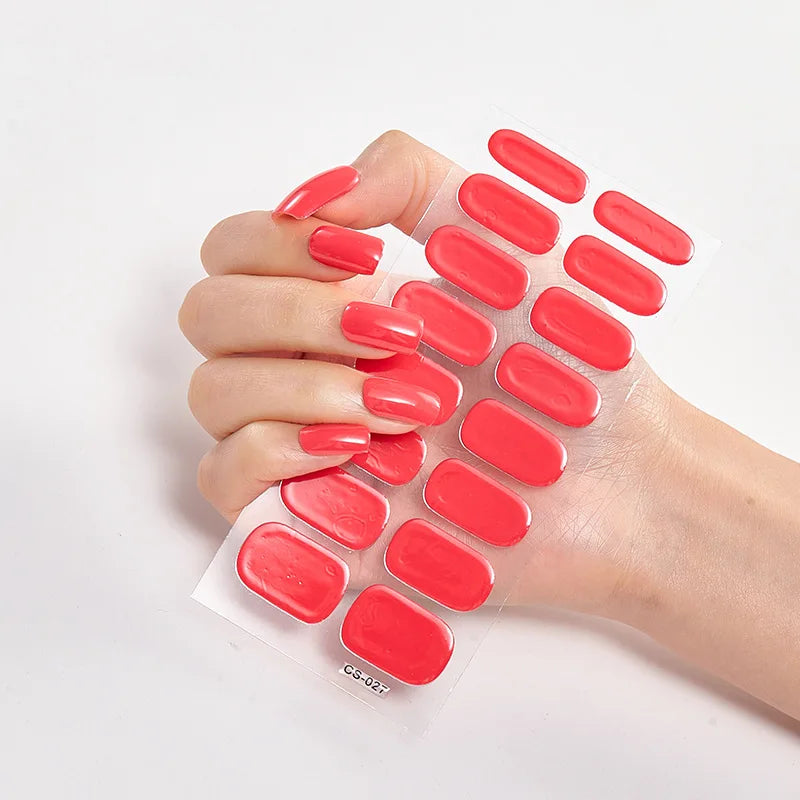 16p solid color stickers nail art supplies European and American simple decals oil film decals press on nails stickers designer