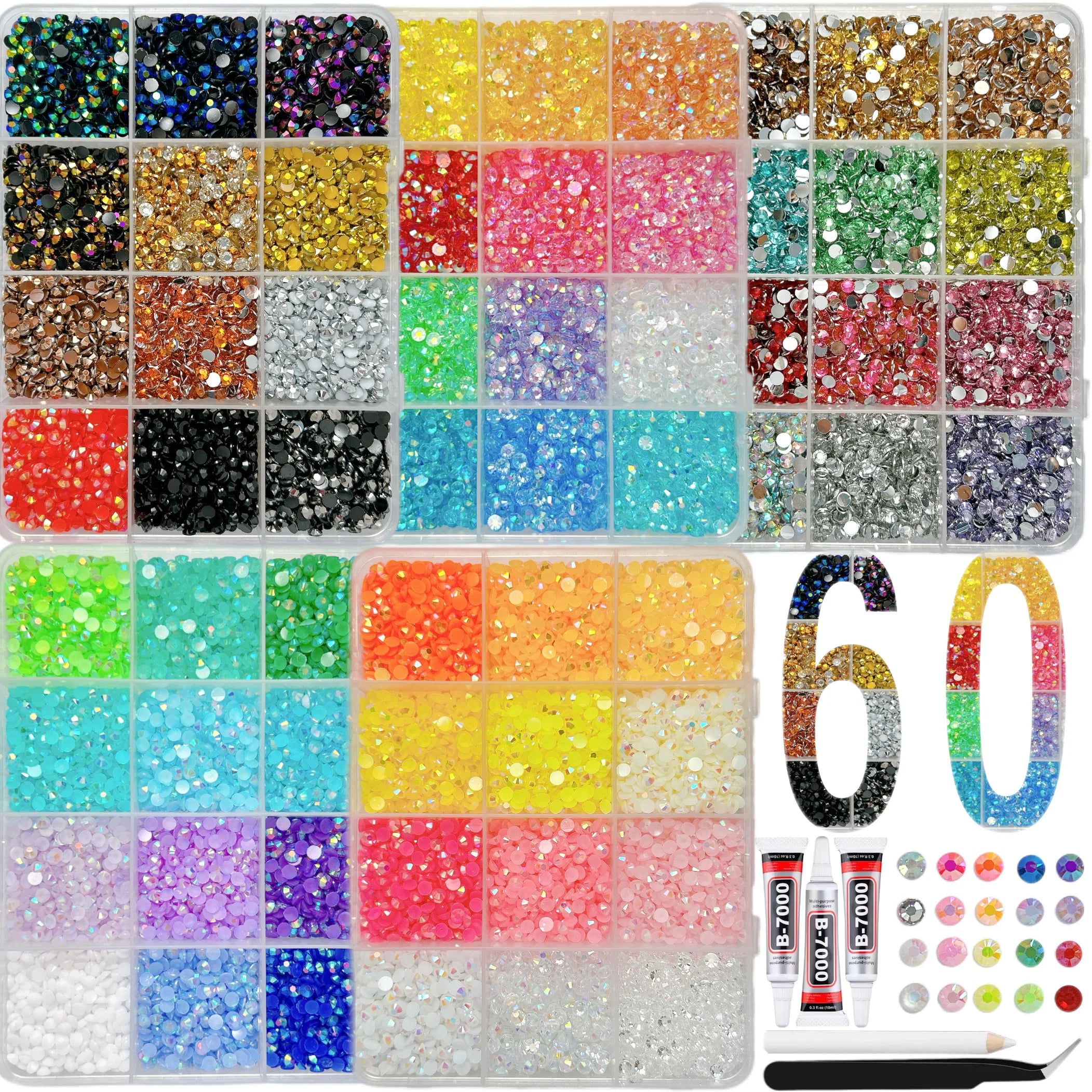 1Box/1Set Hot Selling Flash Nail Rhinestones Bedazzling Kit 3mm Multi-style Colorful Resin Nail Diamond Jewelry DIY Nails Parts