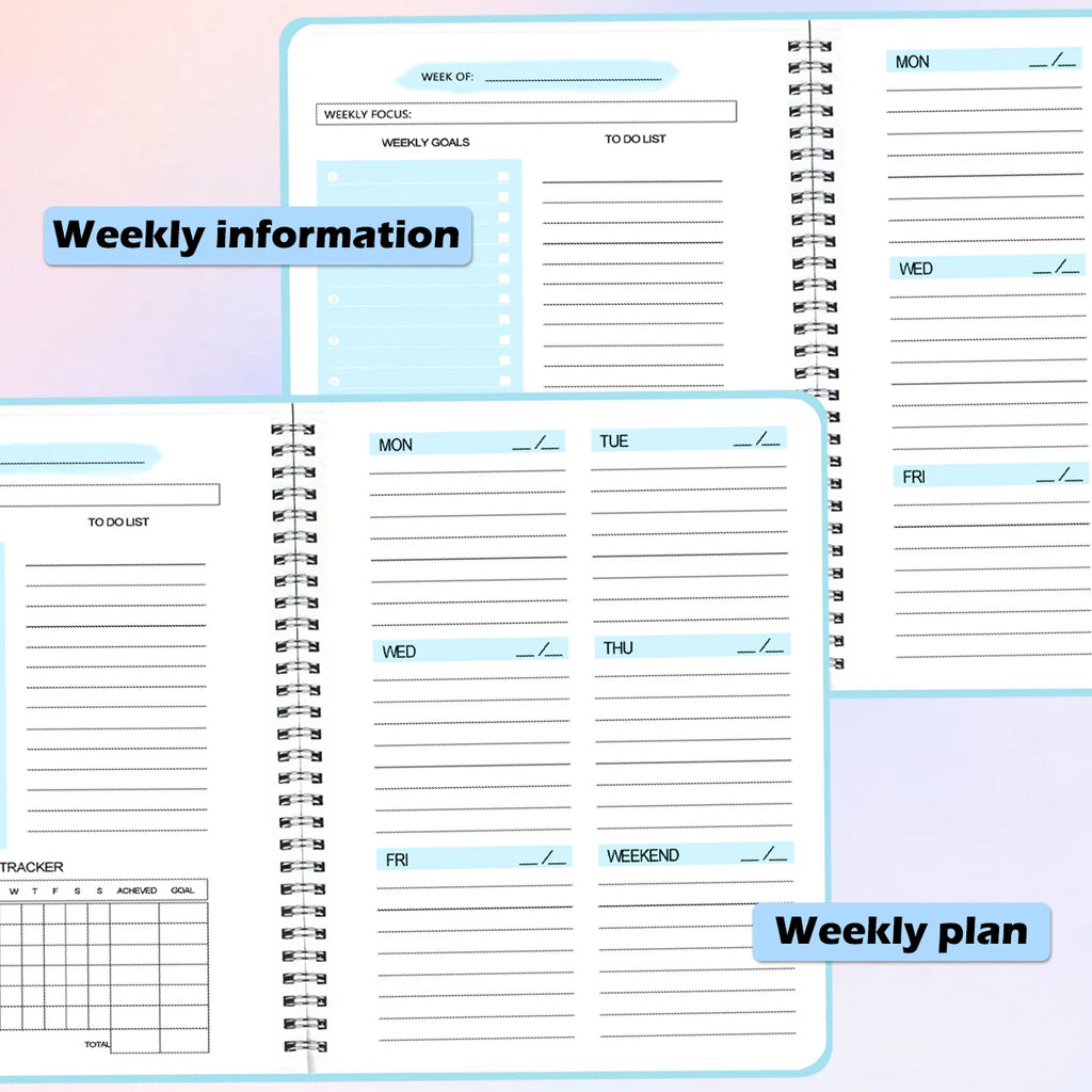 52 Weeks Weekly Planner Notebook A5 Undated Spiral Agenda Daily Student Schedules Journal Stationery Office School Supplies