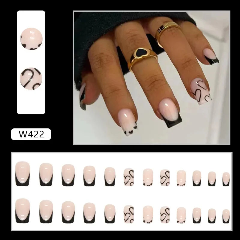 New Short Ballet 24 Pcs Fake Nail with Jelly sticker Press on False Nails Wearable Round Head Oval Full Cover Nail Tips