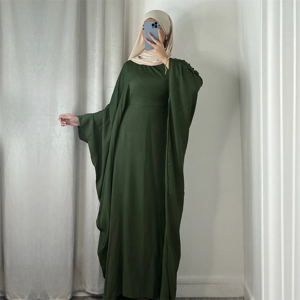 Ramadan Eid Soft Crepe Khimar Batwing Abaya Dubai Islam Muslim Modest African Dresses For Women Kaftan Kebaya Robe Femme Musulma