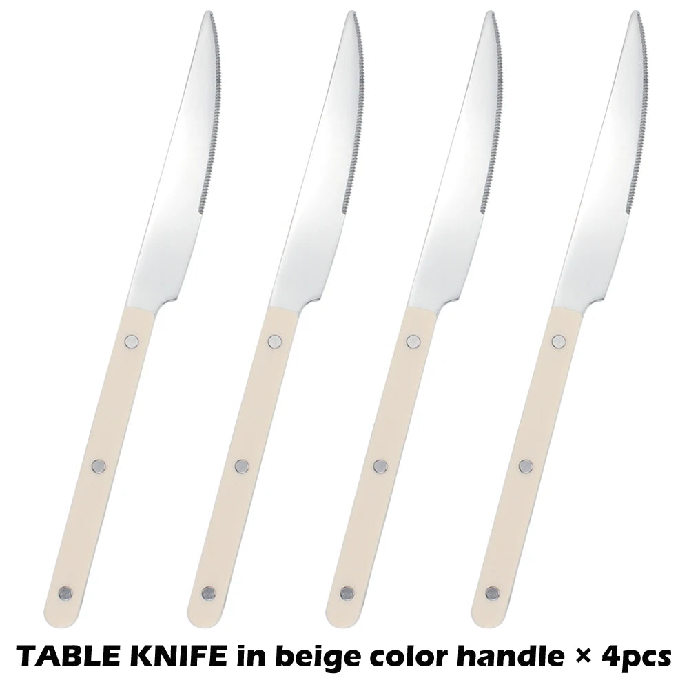 Fashionable Design Top Mirror Polishing Cutlery Sets Stainless Steel 18/8(304) ABS Handle With Rivets Silverware Set For Kitchen