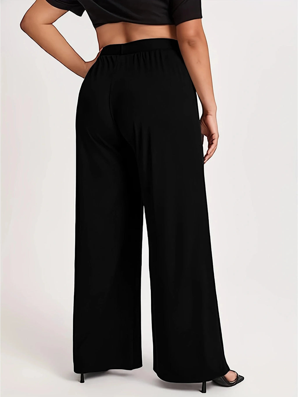  2025 Trendy Classy Wide Leg Pants Women Solid Black Regular Waist Comfortable Slimming Office Daily Wear 
