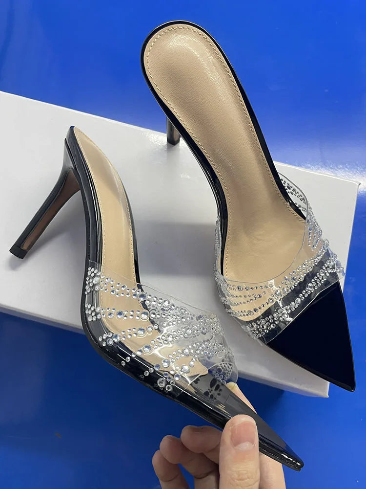 2026 Peep Toe Sexy Summer Women's Mules Pump Sandals Elegant Chic Super Thin High Heels Office Lady Party Shoes Slipper Sandals