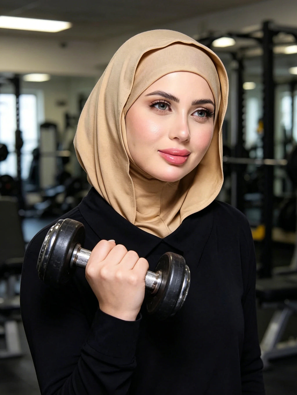 Gym Sport Hooded Hijab Jersey Instant Sport Undercap Soft Stretch Instant Hijab for Muslim Women Easy Wear Sports Turban
