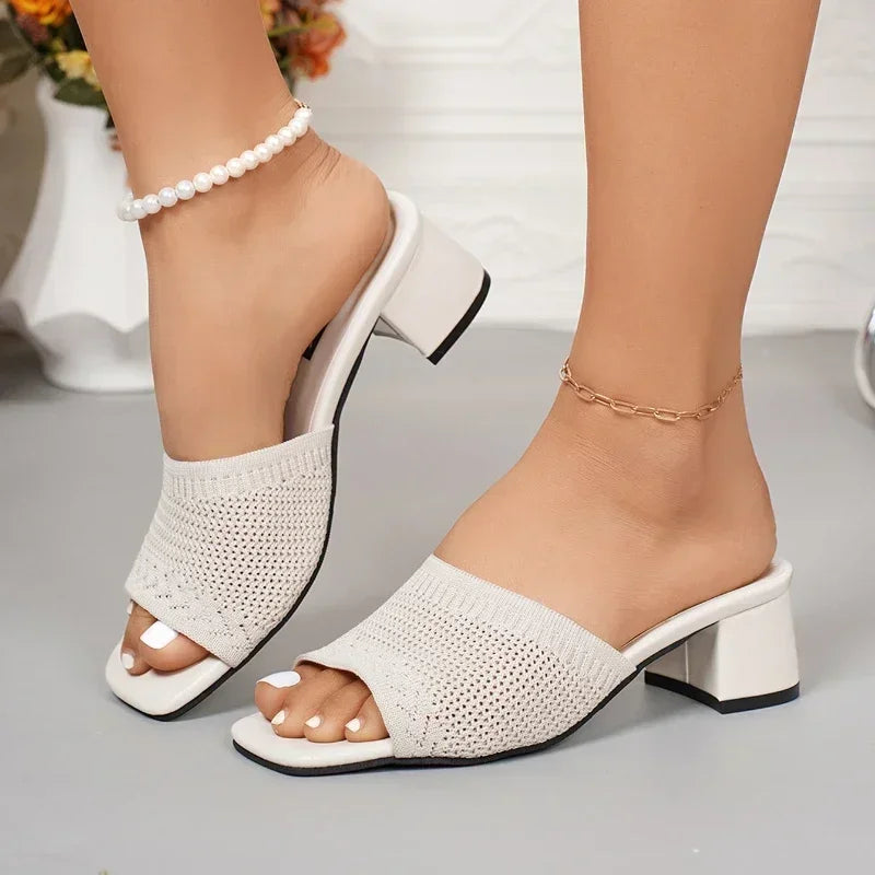Women's Plus Size Mid Heel Slippers 2025summer New High Heels Party Shoes Comfortable Slippers Sandals Fashionable Women's Shoes