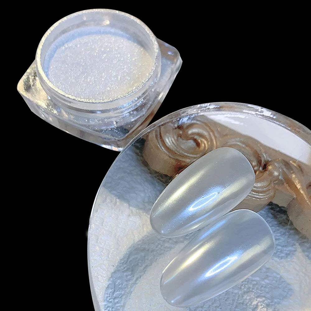 Pearl White Nails Glitter Aurora - Hailey Bieber Nails Moonlight Powders Fritillary Shell Mirror Pigment Nail Decoration