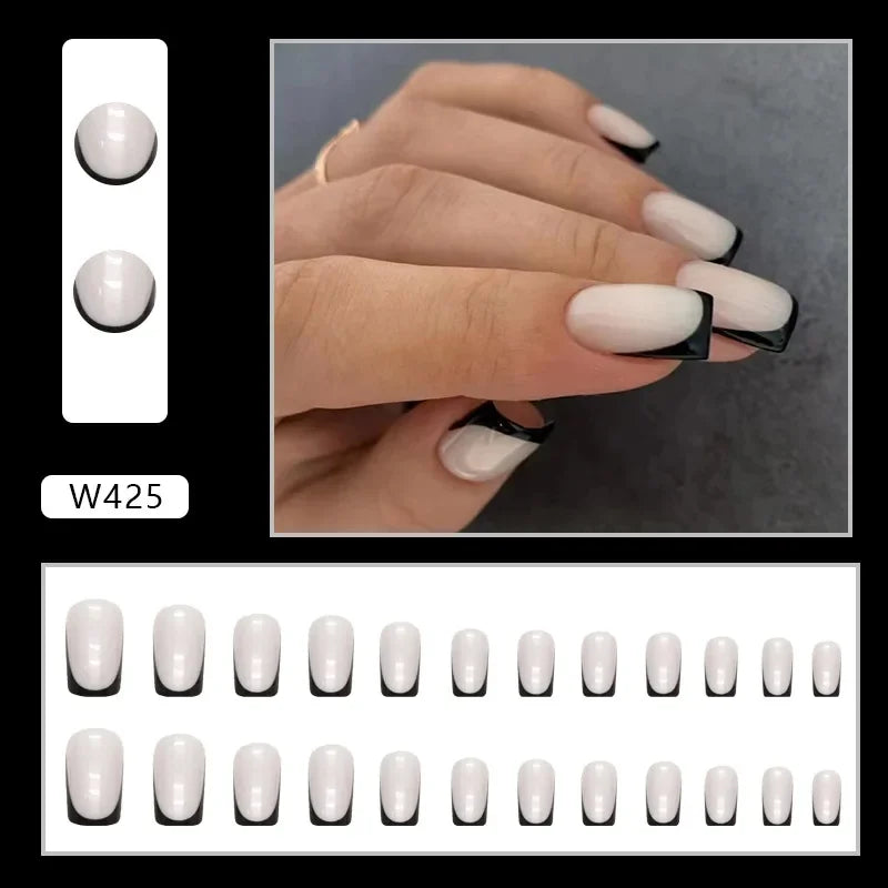 New Short Ballet 24 Pcs Fake Nail with Jelly sticker Press on False Nails Wearable Round Head Oval Full Cover Nail Tips