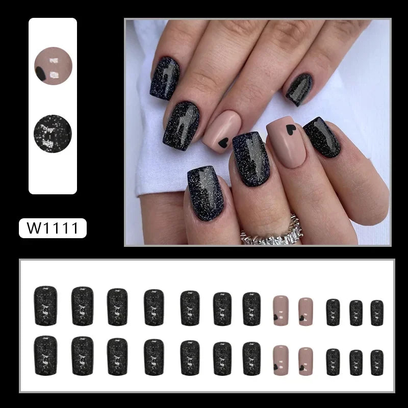 New Short Ballet 24 Pcs Fake Nail with Jelly sticker Press on False Nails Wearable Round Head Oval Full Cover Nail Tips