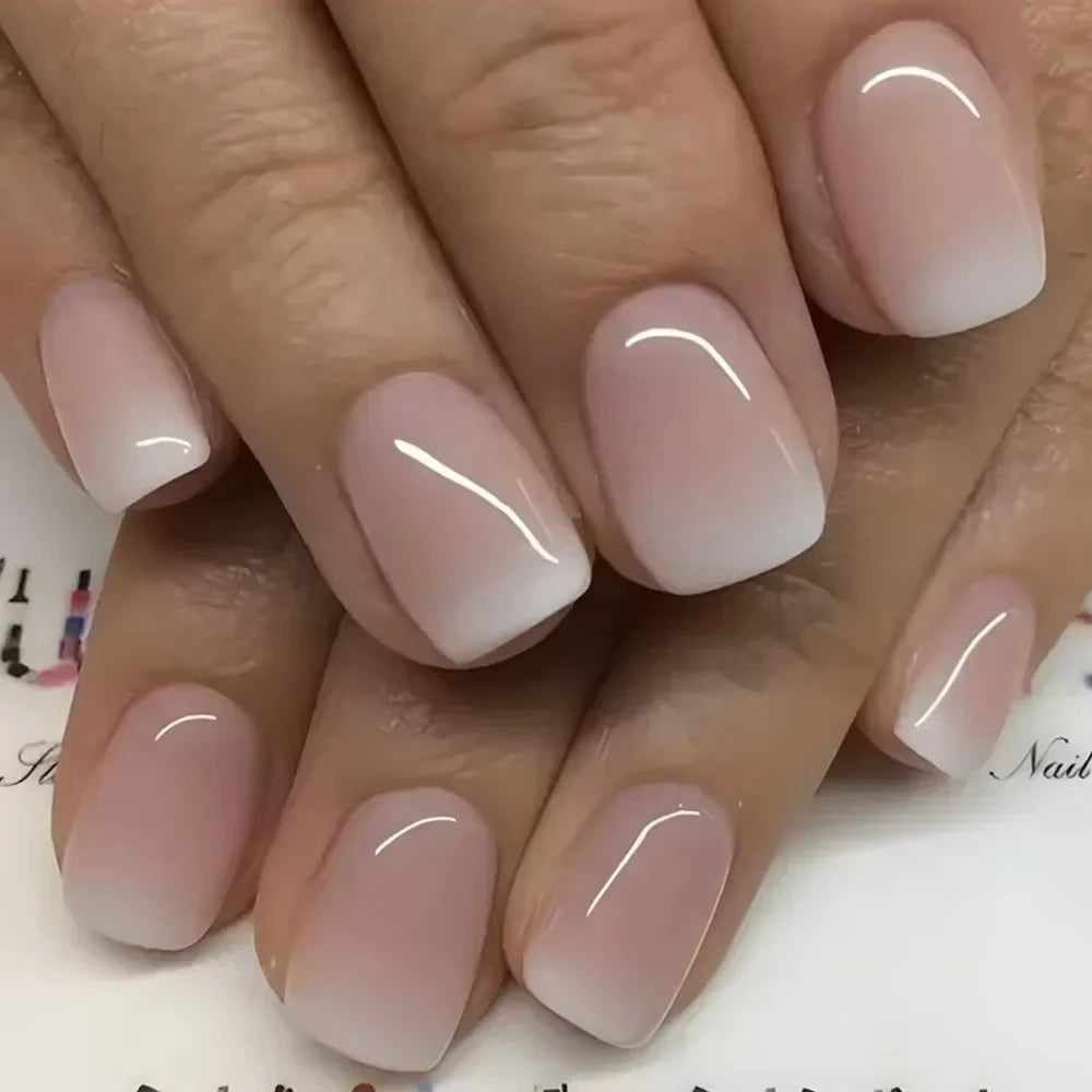 24Pcs Naked Pink French White Side False Nails Short Simple Nail Beauty Press on Fake Nails Full Cover Artificial Nails Tips