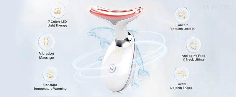 7 Colors Face Neck Massager Facial Lifting Device Skin Tightening Anti Wrinkle Vibration Machine Daily Skin Care Beauty Tools