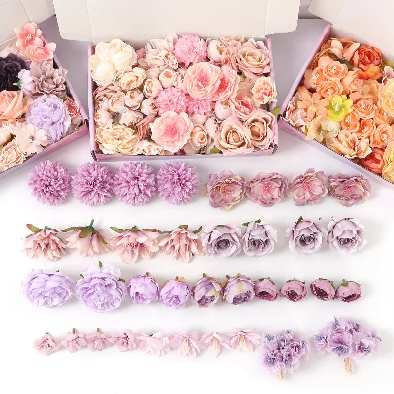 1Bag Artificial Flower Head For Home Room Wedding Decoration Handmade Craft Wreath Christmas Tree Decor 2025 Navidad Supplies