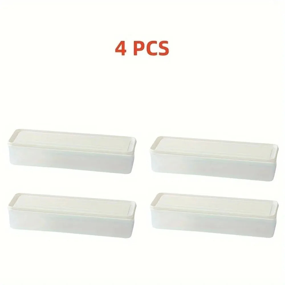 4 Pcs Long Rectangular Food Storage Containers, Plastic Reusable Refrigerator Organizer Boxes Kitchen Accessories