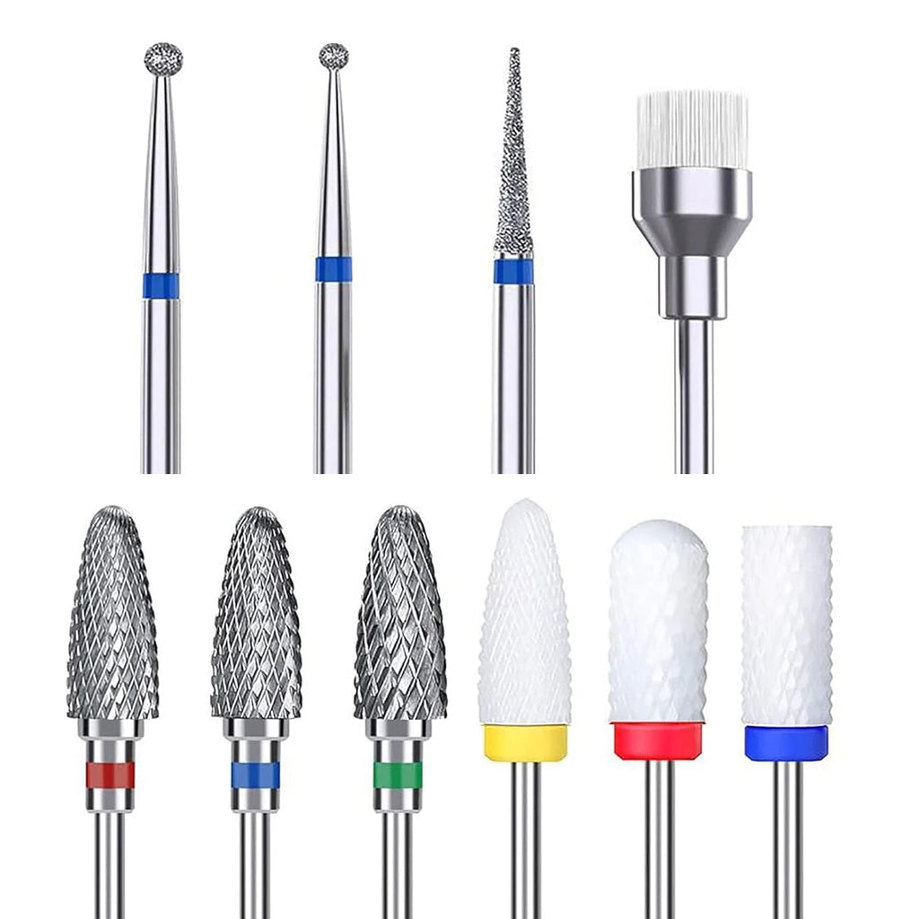 10pcs Nail Bits for Nail Drill,Ceramic Drill Bits for Nails Sets Acrylic,Cuticle Drill Bits for Nails Carbide Remover Bits