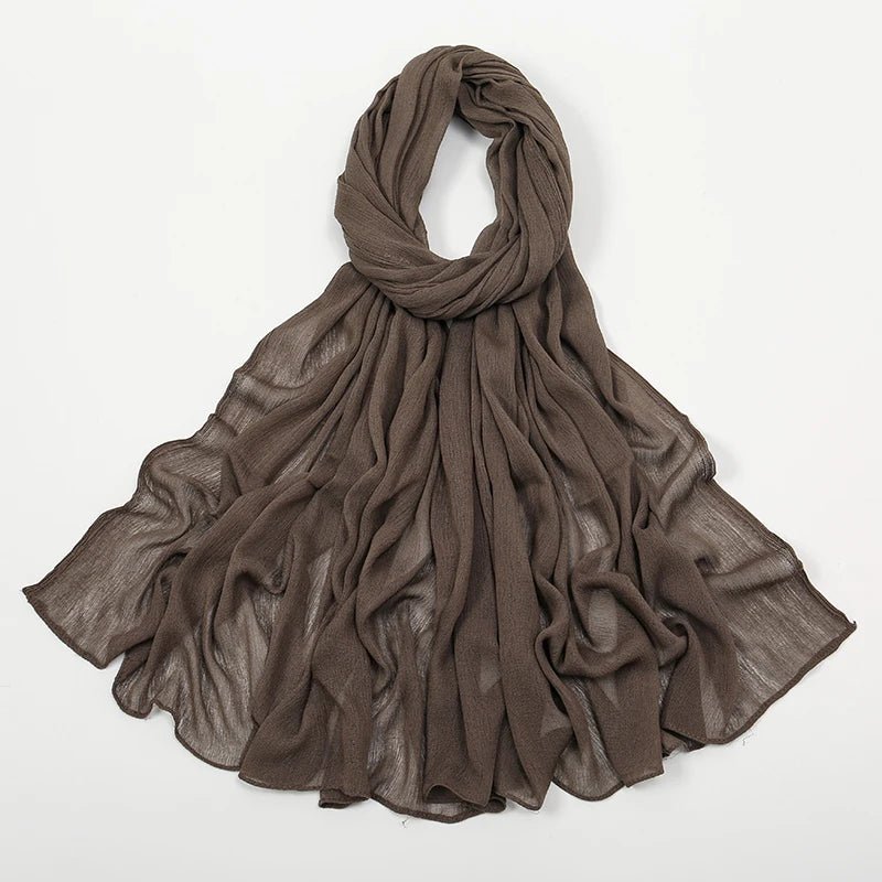 New Arrival Crinkle Rayon Hijab Women Muslim Scarf Shawls Solid Headscarf Wraps Big Size Plain Islamic Turban Headbands Foulard
