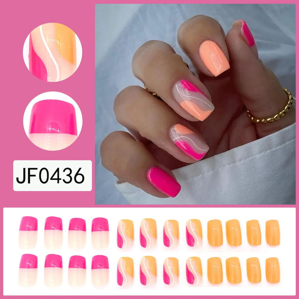 24Pcs/Set Love Ballerina Press on Nails Sets Free False Nails Adhesive Full Cover Artificial Art Fake Nail Professional Material