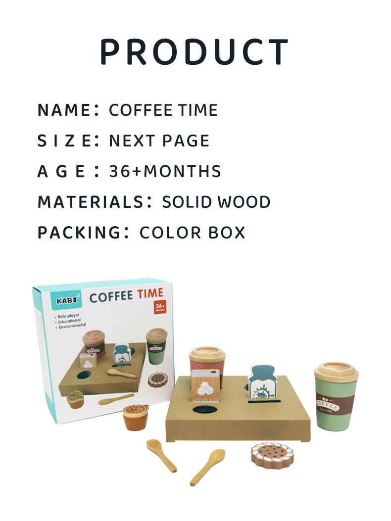 Kids Wooden Coffee Toy Set Toddler Pretend Play Kitchen Accessories Gift for Children House Play Early Educational Toys for Kids