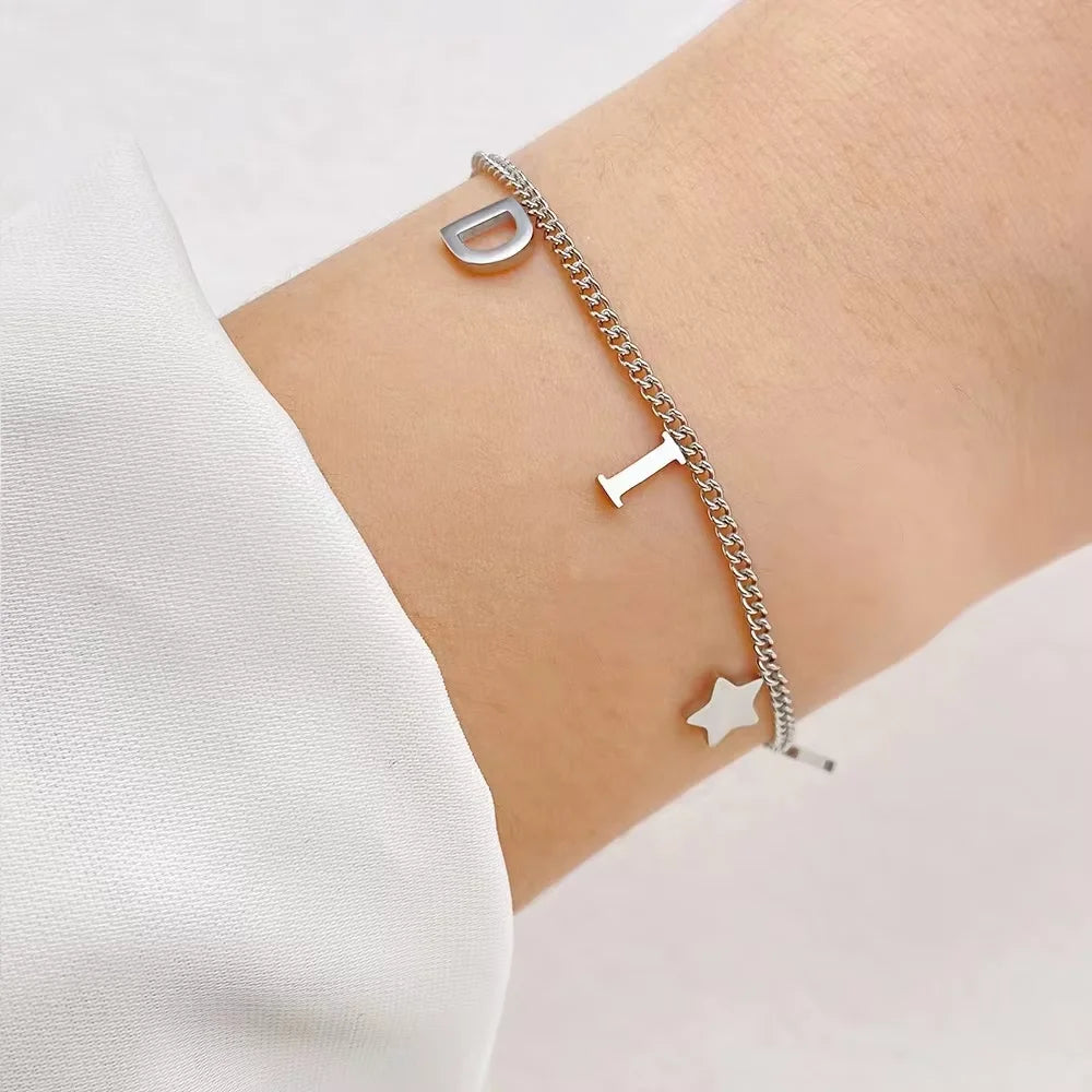Fashion Litter Star&Letter Pendant Bracelet Woman Simple Style Chic Stainless Steel Bracelet Luxury Jewelry For Women