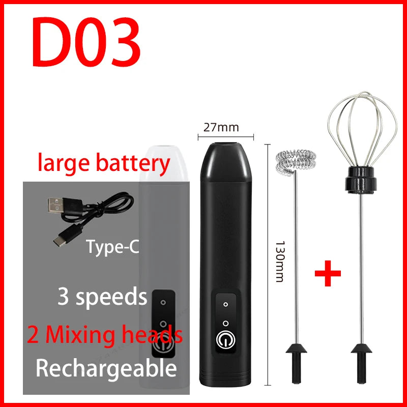 MINI Coffee Frother USB Rechargeable 3 Speeds Foam Maker Coffee Milk Mixer Electric Handle Blender Egg Beater Hot Cooking Tools