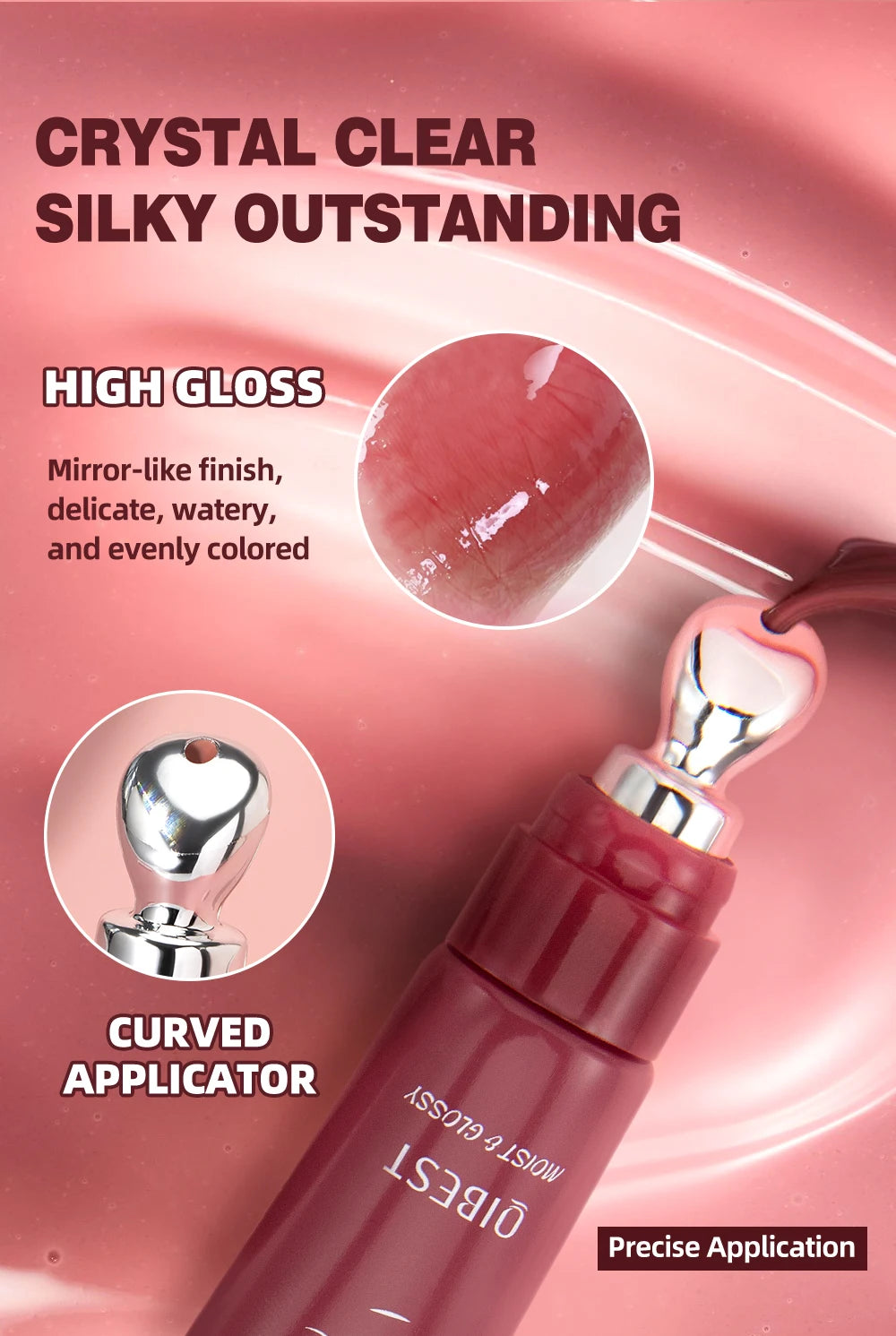 QIBEST Mirror Pearl Lipgloss Long Lasting Moisturizing Lipstick Shine Glitter Lip Glaze Non Stick Cup Jelly Pout Lip Tint Makeup