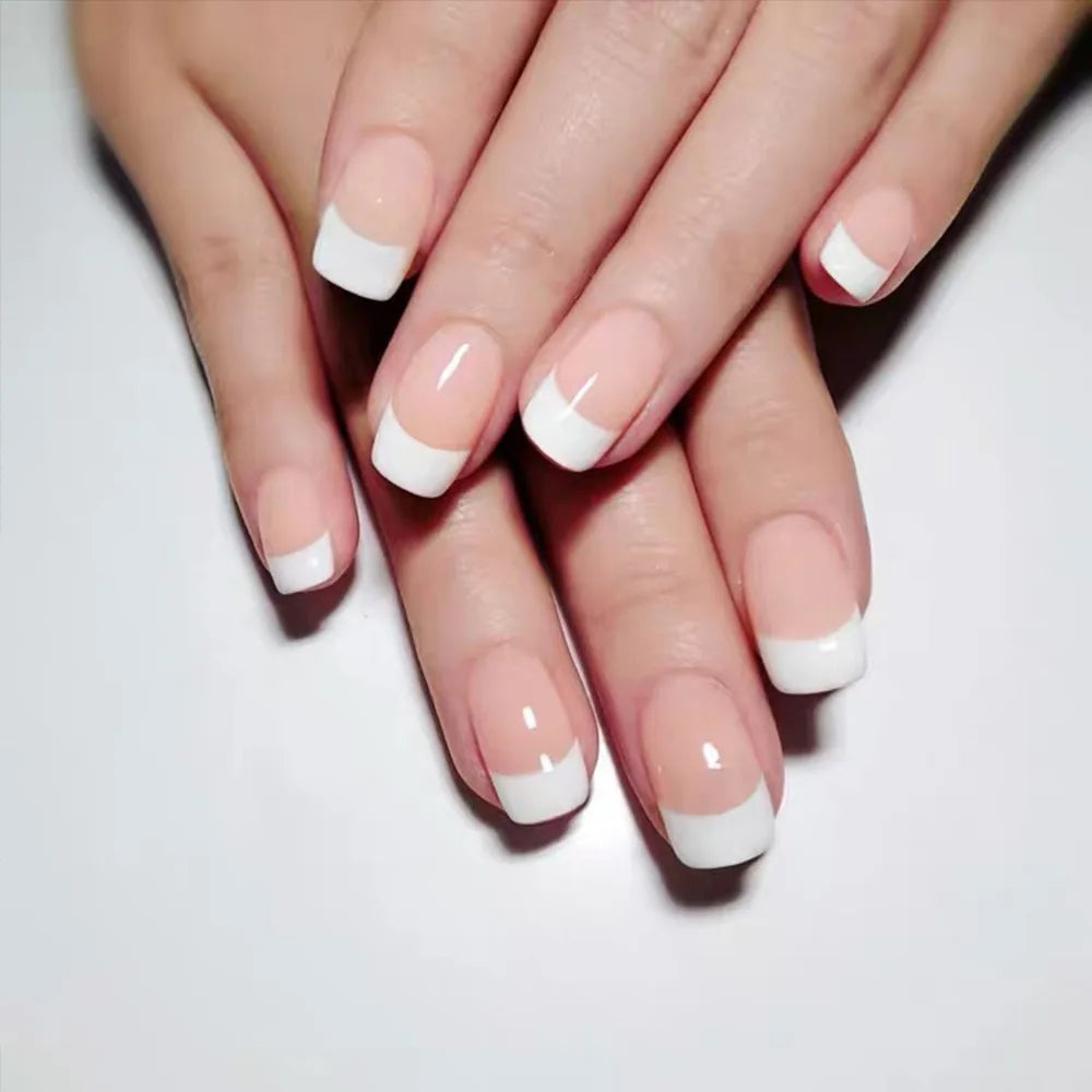 24 pieces of new French-style press-on nails (fashionable fake nail stickers), paired with 1 piece of jelly glue and 1 nail file