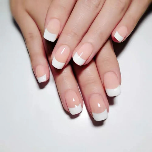 24 pieces of new French-style press-on nails (fashionable fake nail stickers), paired with 1 piece of jelly glue and 1 nail file