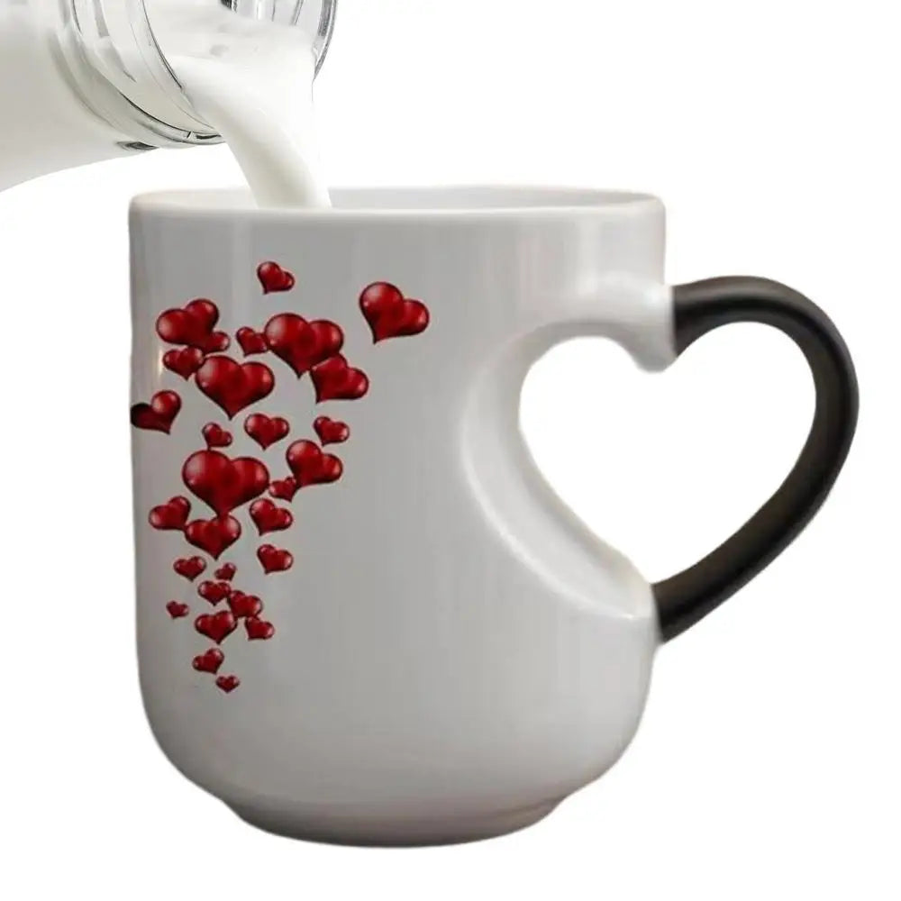 400ml Color Change Mug Heart Shape Handle Milk Juice Cup Ceramic Heat Activated Mug Thermochromic Bar Coffee Tea Water Dispenser