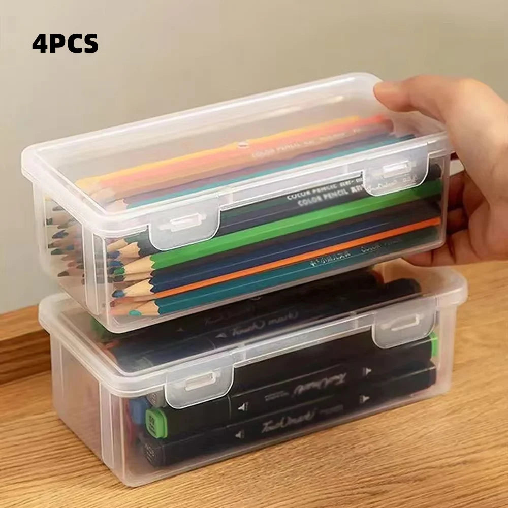 1/2/3/4pcs Clear Pencil Box Large Capacity Plastic Organizer Storage Boxes for School Bulk Stackable Design Office Supplies